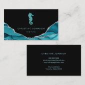 Waves Blue Seahorse ontwerp op zwart Visitekaartje (Voorkant / Achterkant)