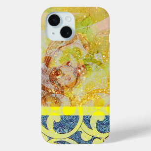 WAVES / Bright Gele Blauwe Zwemelen in gouden Spar iPhone 15 Case