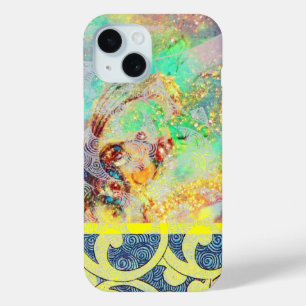 WAVES / Bright Gele Blauwe Zwemelen in gouden Spar iPhone 15 Case
