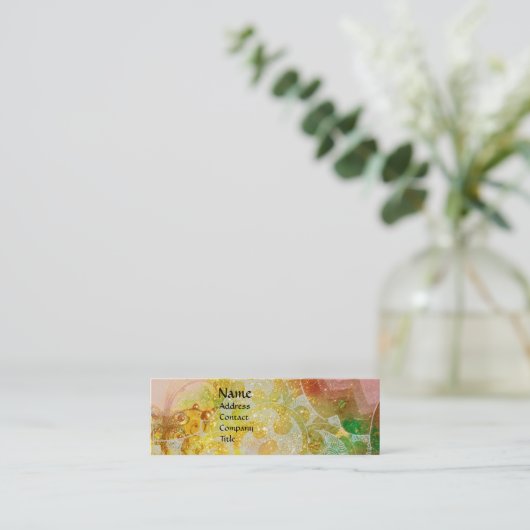 WAVES / Bright Gele Blauwe Zwemelen in gouden Spar Mini Visitekaartje (Staand voorkant)