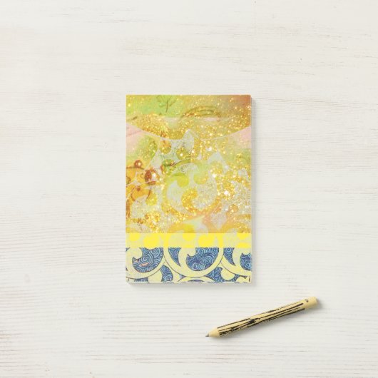 WAVES / Bright Gele Blauwe Zwemelen in gouden Spar Post-it® Notes (Op bureau)