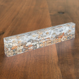 WAVES DIE OVER BEACH PEBBLES Desk Name plate AFWAS Naambordje