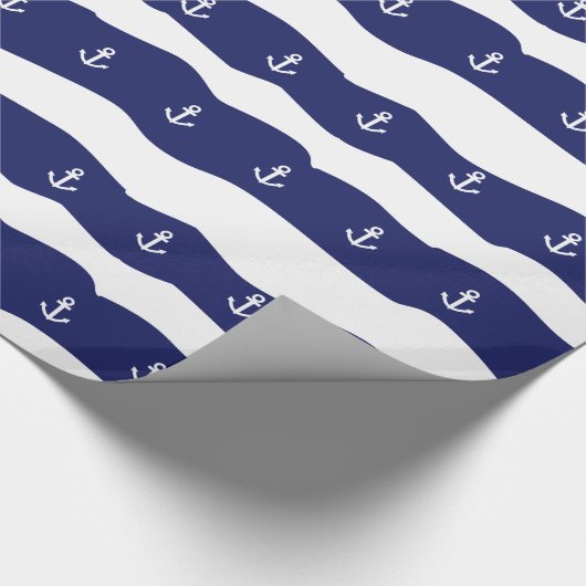 Waves en Anchors Nautical Giftwrap Navy Blue Cadeaupapier (Hoek)