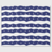 Waves en Anchors Nautical Giftwrap Navy Blue Cadeaupapier (Vlak)