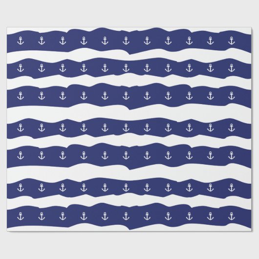 Waves en Anchors Nautical Giftwrap Navy Blue Cadeaupapier (Vlak)