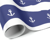 Waves en Anchors Nautical Giftwrap Navy Blue Cadeaupapier (Rol Hoek)