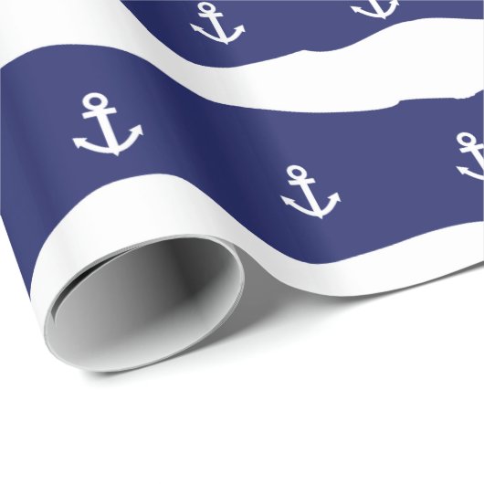 Waves en Anchors Nautical Giftwrap Navy Blue Cadeaupapier (Rol Hoek)