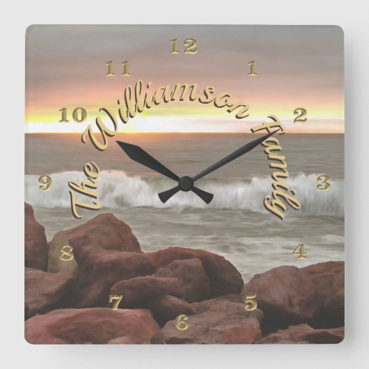 Waves en Boulders 0893 Vierkante Klok (Voorkant)