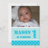 Waves en Polka-punt 1st Birthday-uitnodigingen Kaart (Voorkant)