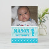 Waves en Polka-punt 1st Birthday-uitnodigingen Kaart (Staand voorkant)