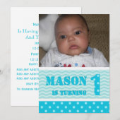 Waves en Polka-punt 1st Birthday-uitnodigingen Kaart (Voorkant / Achterkant)