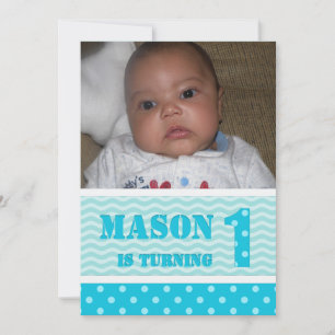 Waves en Polka-punt 1st Birthday-uitnodigingen Kaart