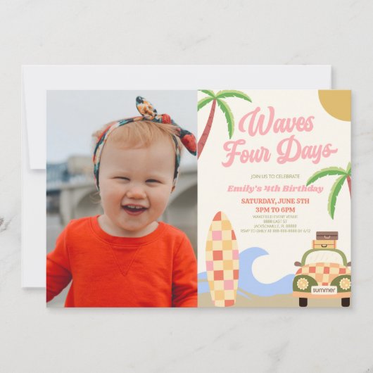 Waves Four Days Surf Afbeelding 4e verjaardagsfees Kaart (Voorkant)