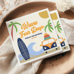 Waves Four Days Surf Blue 4e Verjaardagsfeestje Servet