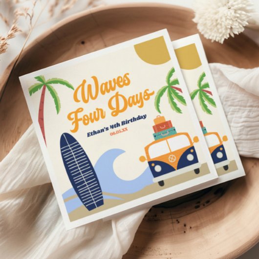 Waves Four Days Surf Blue 4e Verjaardagsfeestje Servet