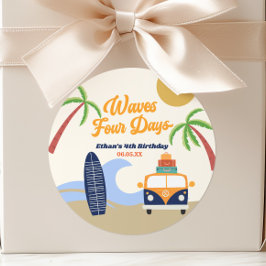 Waves Four Days Surf Board 4e Verjaardagsfeestje Ronde Sticker
