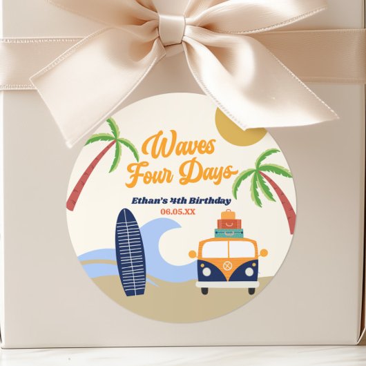 Waves Four Days Surf Board 4e Verjaardagsfeestje Ronde Sticker