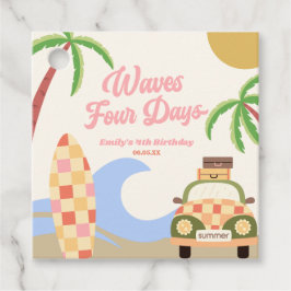Waves Four Days Surf Board Roze 4e verjaardagsfees Bedankjes Labels