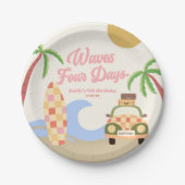 Waves Four Days Surf Board Roze 4e verjaardagsfees Papieren Bordje (Voorkant)