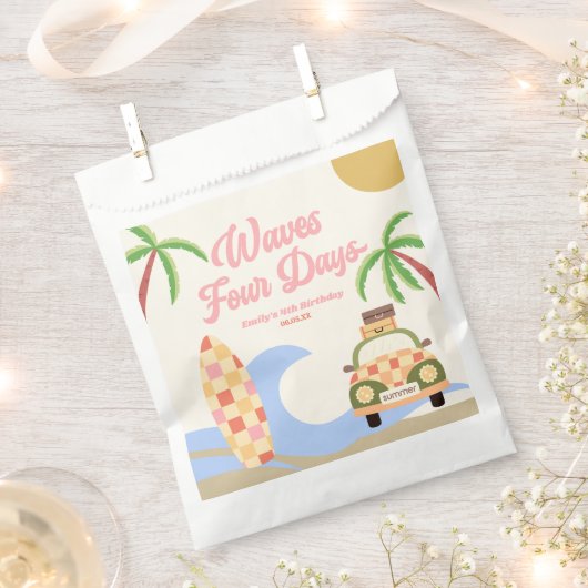 Waves Four Days Surf Roze 4e verjaardagsfeestje Bedankzakje (Geknipt)