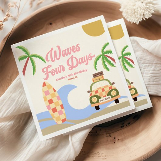 Waves Four Days Surf Roze 4e verjaardagsfeestje Servet