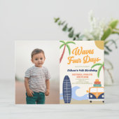 Waves Four Days Surven Board Blue 4th Birthday Par Kaart (Staand voorkant)