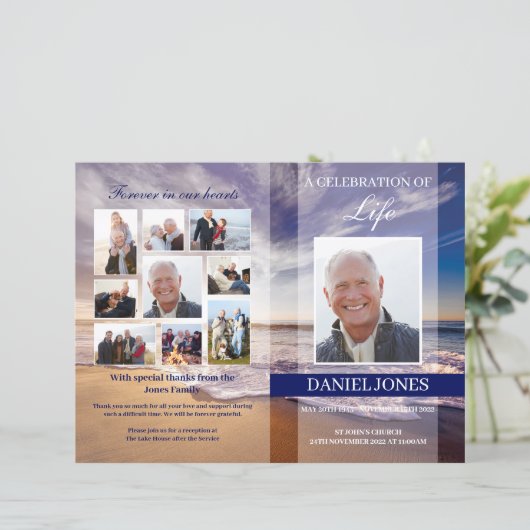 Waves Funeral Program Sjabloon (Staand voorkant)