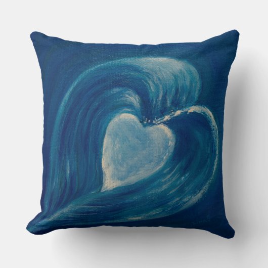 Waves hart blauw abstract kussen (Voorkant)