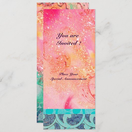 WAVES, heldere blauwe, roze goudsparken Kaart (Voorkant / Achterkant)