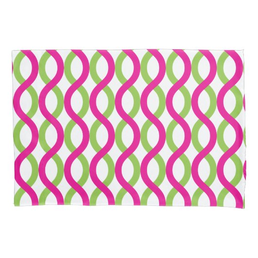 Waves in het Groene en Fuchsia Pattern Kussensloop (Voorkant-Links)