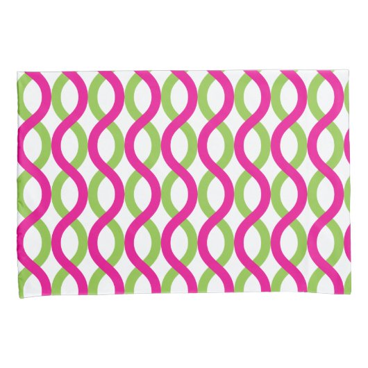 Waves in het Groene en Fuchsia Pattern Kussensloop (Voorkant-Rechts)