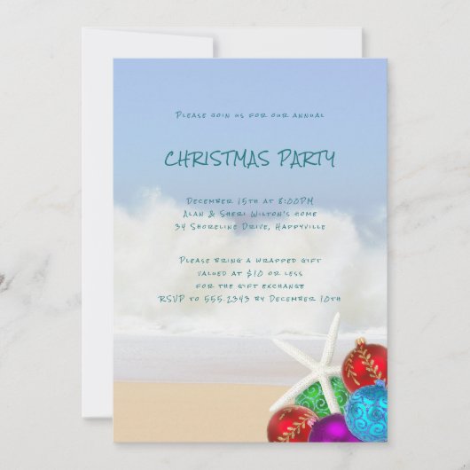 Waves Kerstfeest Kustthema Uitnodiging (Voorkant)