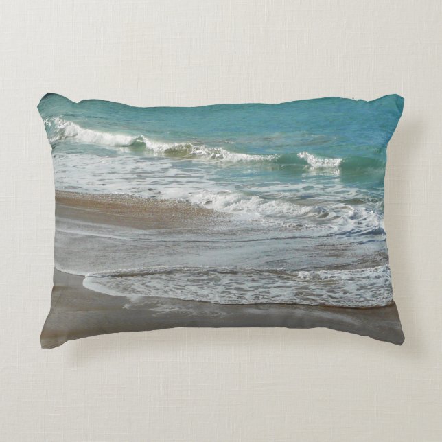 Waves Lapping op de Beach Turquoise Blue Ocean Accent Kussen (Voorkant)