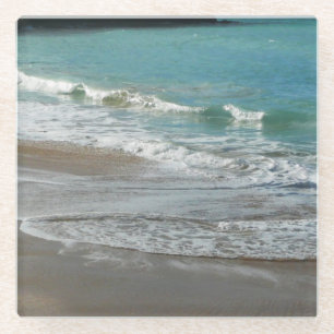 Waves Lapping op de Beach Turquoise Blue Ocean Glazen Onderzetter