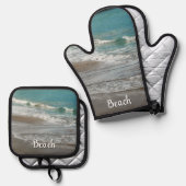 Waves Lapping op de Beach Turquoise Blue Ocean Ovenwant & Pannenlap Set (Voorkant / Achterkant)
