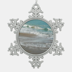 Waves Lapping op de Beach Turquoise Blue Ocean Tin Sneeuwvlok Ornament