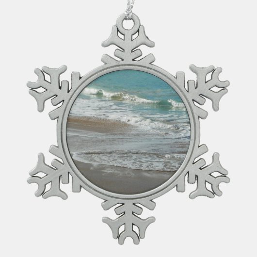 Waves Lapping op de Beach Turquoise Blue Ocean Tin Sneeuwvlok Ornament (Voorkant)