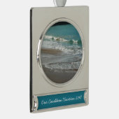 Waves Lapping op de Beach Turquoise Blue Ocean Verzilverd Banner Ornament (Rechts)