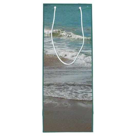 Waves Lapping op de Beach Turquoise Blue Ocean Wijn Cadeautas (Achterkant)