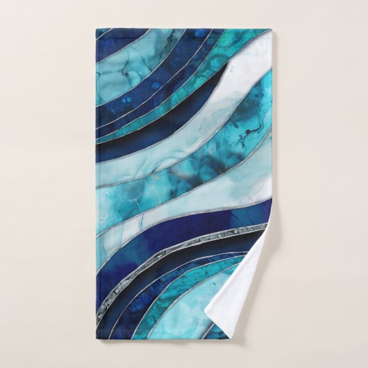 Waves - Mixed Media Blauw Abstract Bad Handdoek (Handdoek)