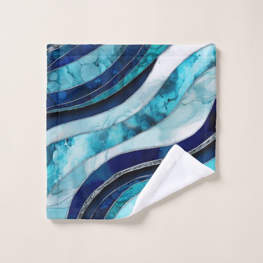 Waves - Mixed Media Blauw Abstract Bad Handdoek (Wasdoekje)