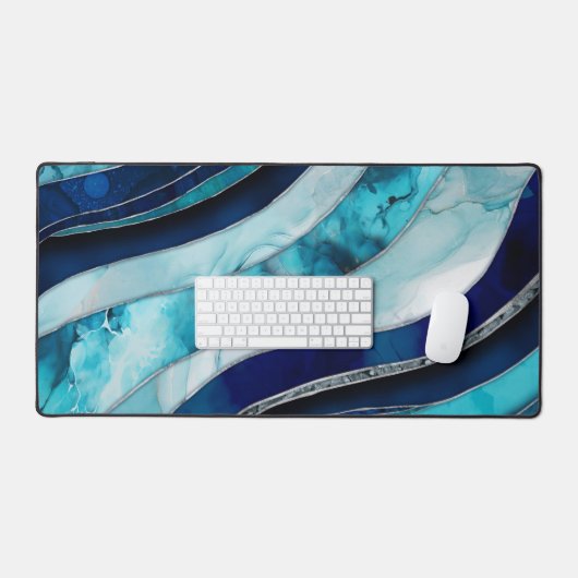 Waves - Mixed Media Blauw Abstract Bureaumat (Keyboard & Muis)