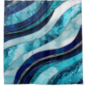 Waves - Mixed Media Blauw Abstract Douchegordijn (Voorkant)
