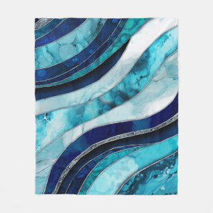 Waves - Mixed Media Blauw Abstract Fleece Deken
