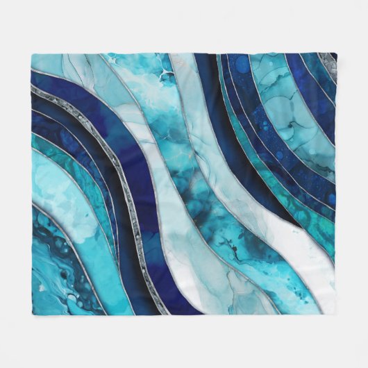 Waves - Mixed Media Blauw Abstract Fleece Deken (Voorkant (Horizontaal))