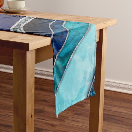 Waves - Mixed Media Blauw Abstract Korte Tafelloper (Voorbeeld)