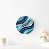 Waves - Mixed Media Blauw Abstract Ronde Klok (Huis)