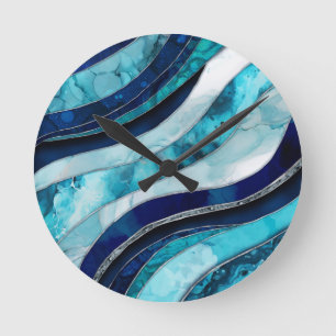 Waves - Mixed Media Blauw Abstract Ronde Klok