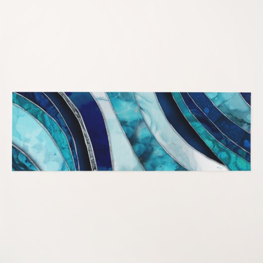 Waves - Mixed Media Blauw Abstract Yogamat (Voorkant (horizontaal))