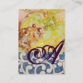 WAVES MONOGRAM FOTO-TEMPLATE, levendig, geel blauw Visitekaartje (Achterkant)